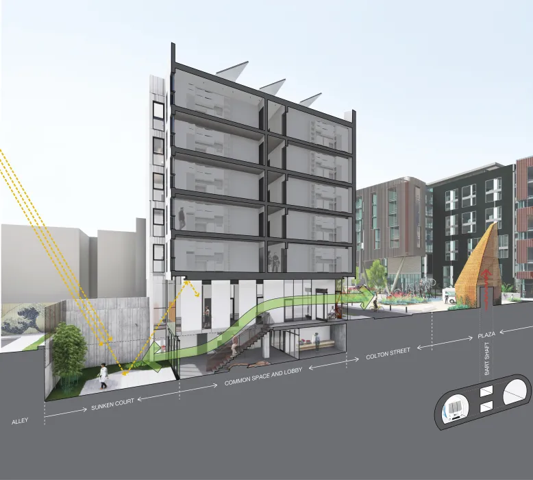 Perspective Diagram of Jazzie Collins in San Francisco with the sunken court and common space