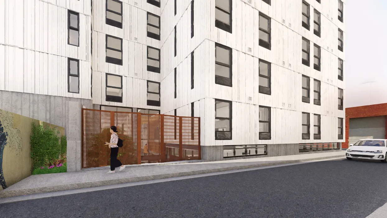 Render from southwest for Jazzie Collins, affordable supportive housing in San Francisco