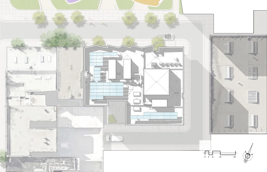 Roof site plan for Jazzie Collins, affordable supportive housing in San Francisco.