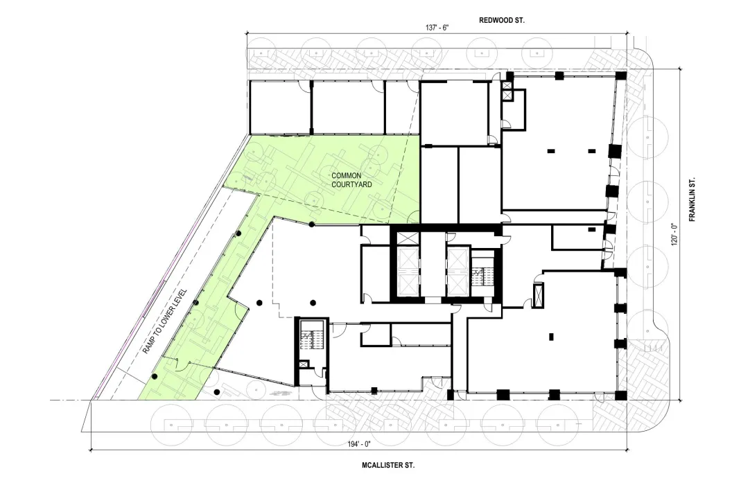 Third level floor plan for 600 McAllister in San Francisco.