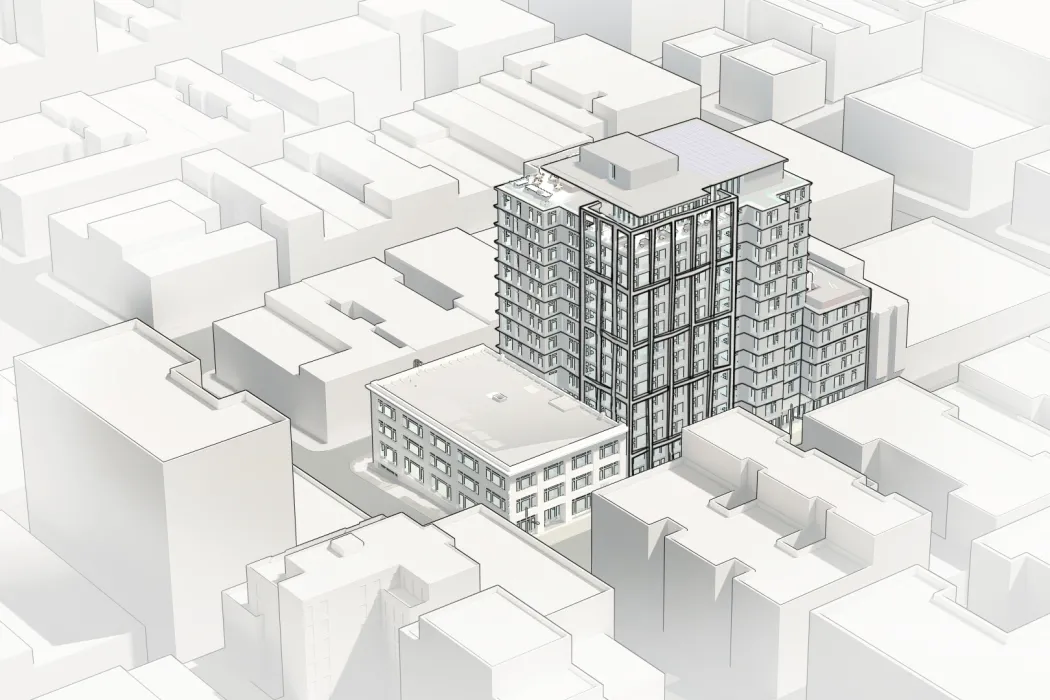 Massing diagram for 1101 Sutter showing the facade in San Francisco.