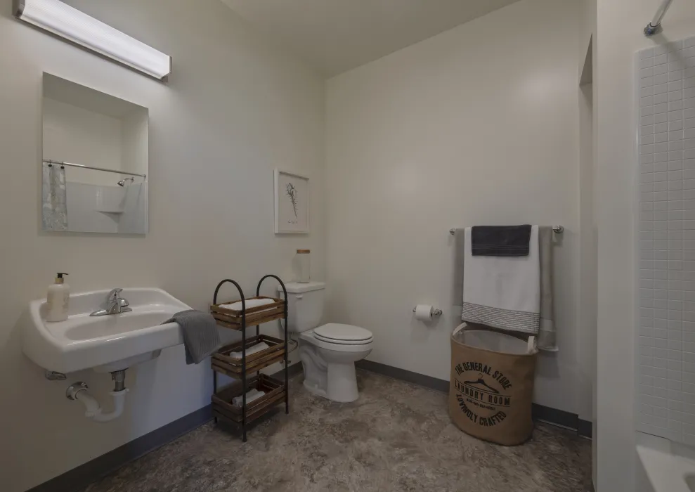 Bathroom inside Rocky Hill Veterans Housing in Vacaville, California.