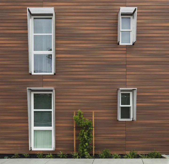 View of the building detail at Rocky Hill Veterans Housing in Vacaville, California.