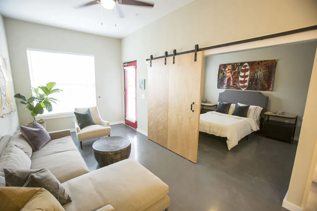 Interior view of a one bedroom unit at 26th and Clarksville in Nashville, Tennessee. 