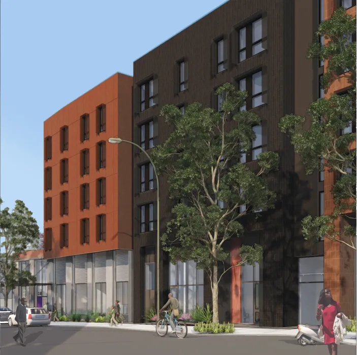 Exterior rendering of Sunnydale Block 3 in San Francisco at Hahn Street.