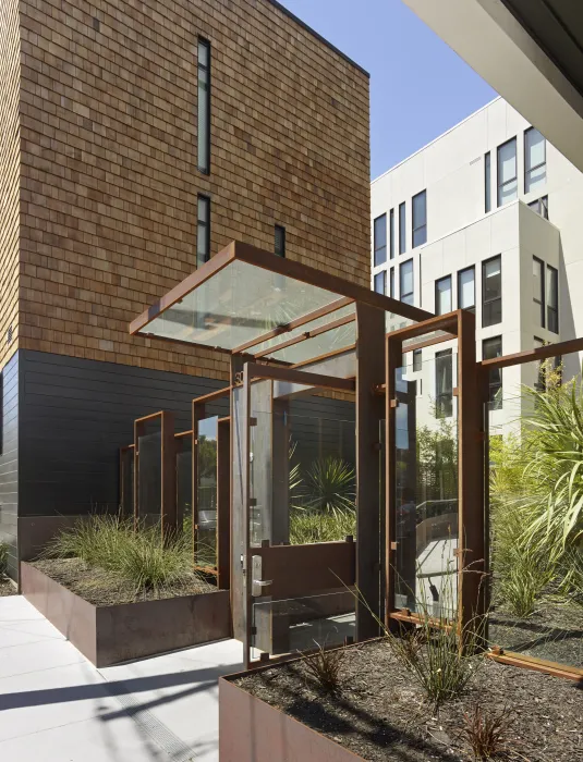 Exterior view of gate entrance at 300 Ivy in San Francisco, CA.