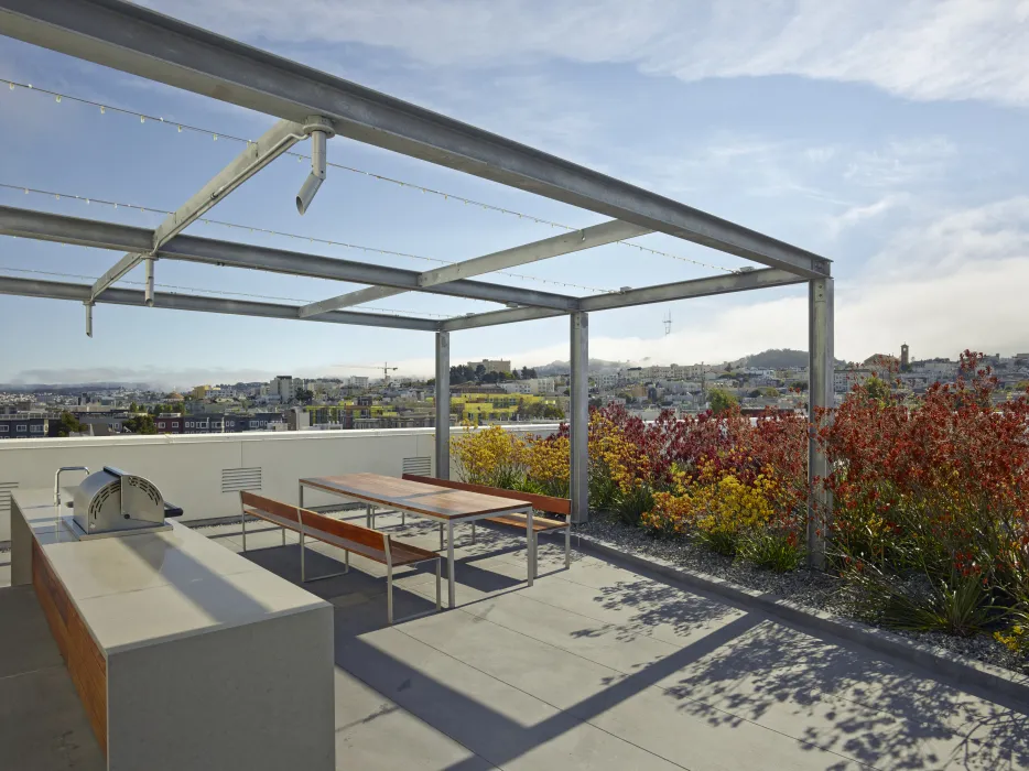 Exterior view of rooftop at 300 Ivy in San Francisco, CA.