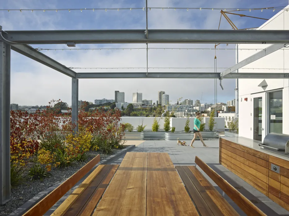 Exterior view of rooftop at 300 Ivy in San Francisco, CA.