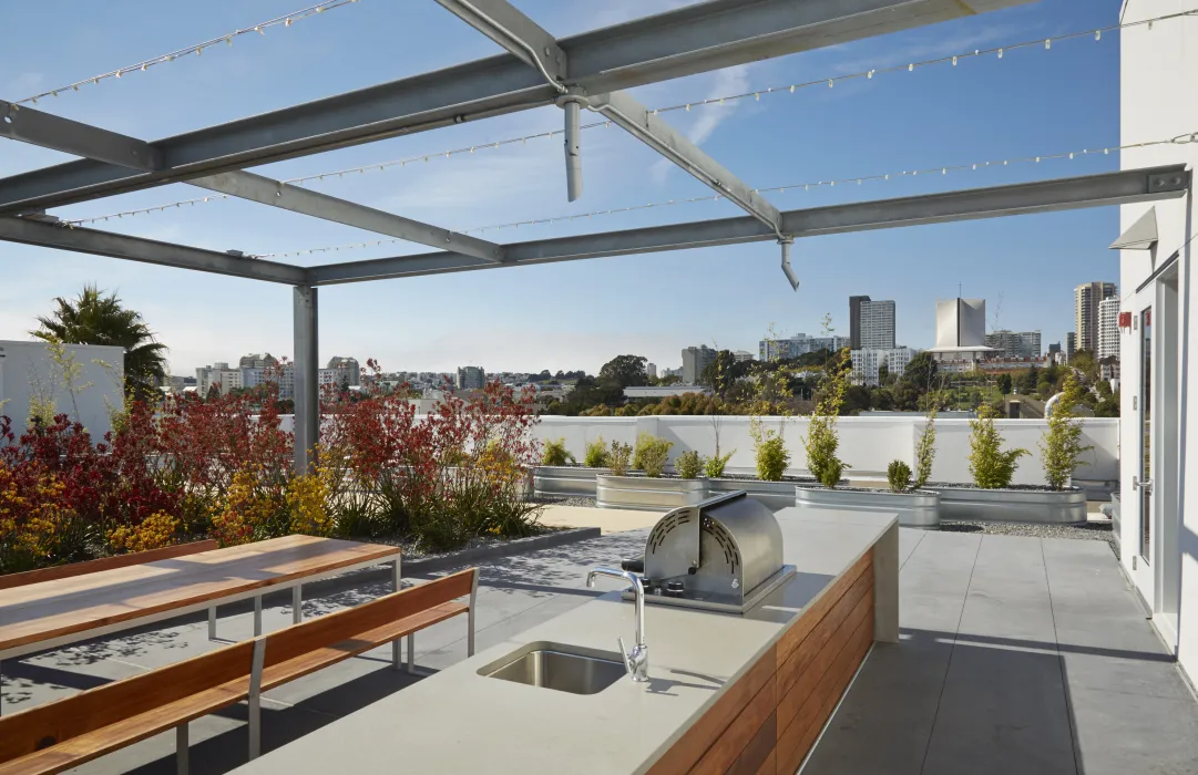 Exterior view of rooftop at 300 Ivy in San Francisco, CA.