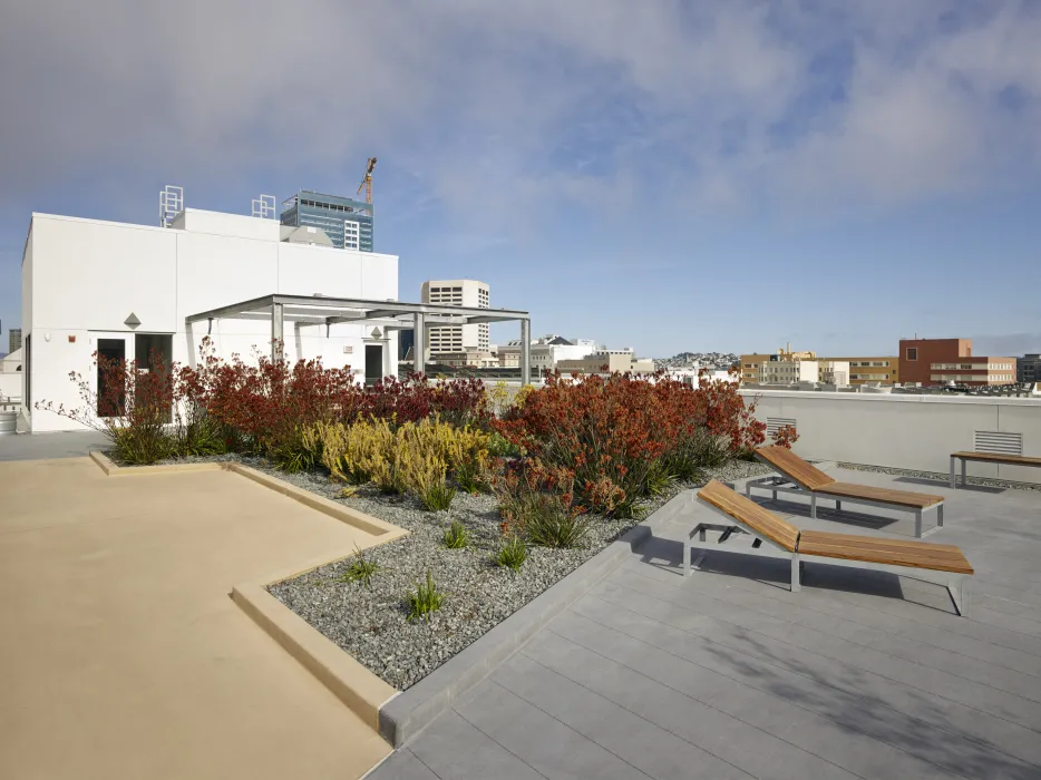 Exterior view of rooftop at 300 Ivy in San Francisco, CA.