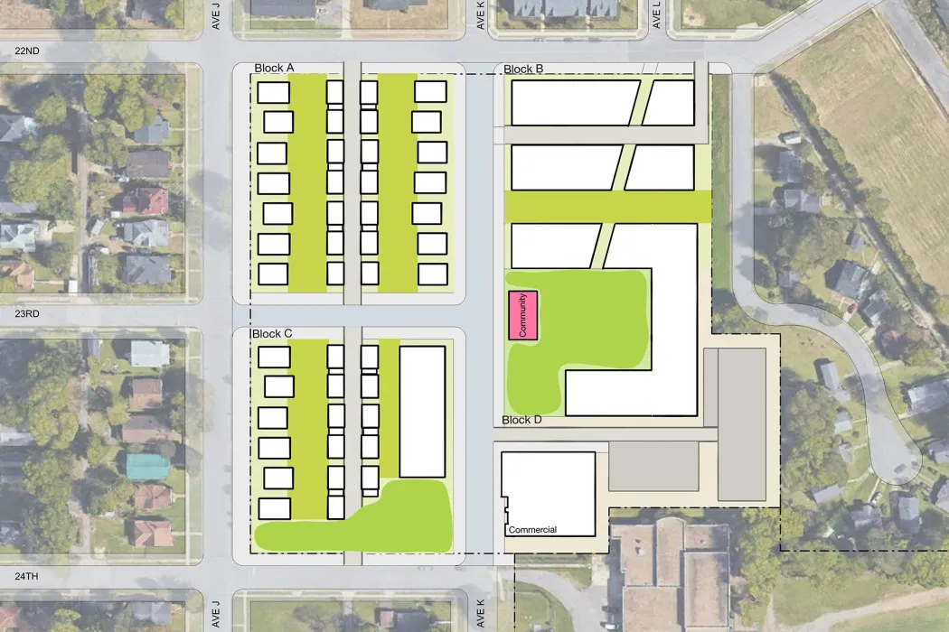 Site plan for Ensley Mixed-Use Neighborhood in Birmingham, Alabama.