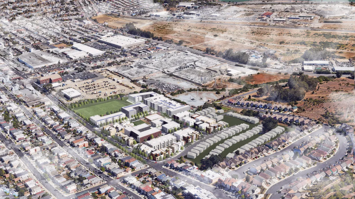 Rendered view of Midway Village Framework Plan in Daly City, Ca.