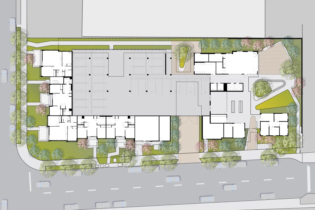 Ground level site plan for 1100 La Avenida in Mountain View, California.