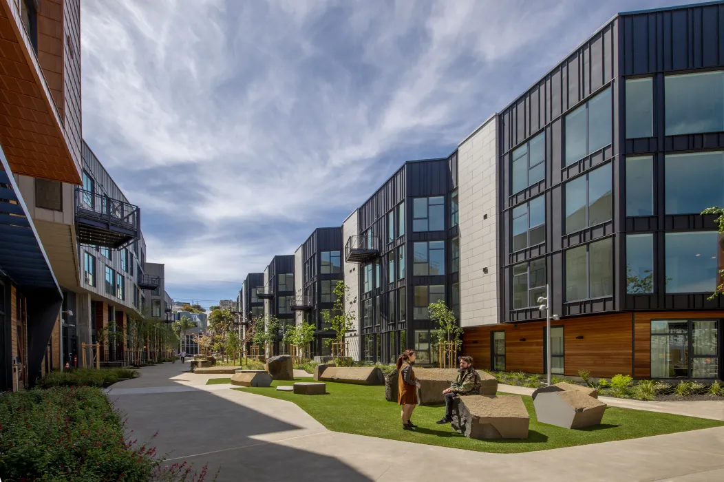 Pedestrian greenway at Mason on Mariposa in San Francisco.