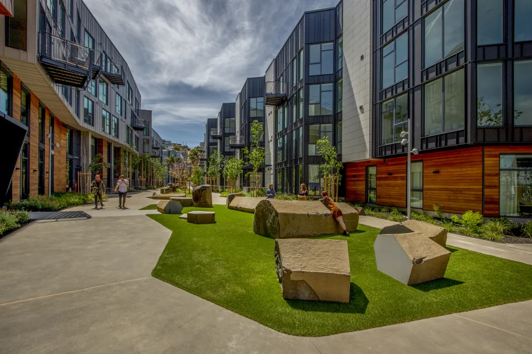 Pedestrian greenway at Mason on Mariposa in San Francisco.