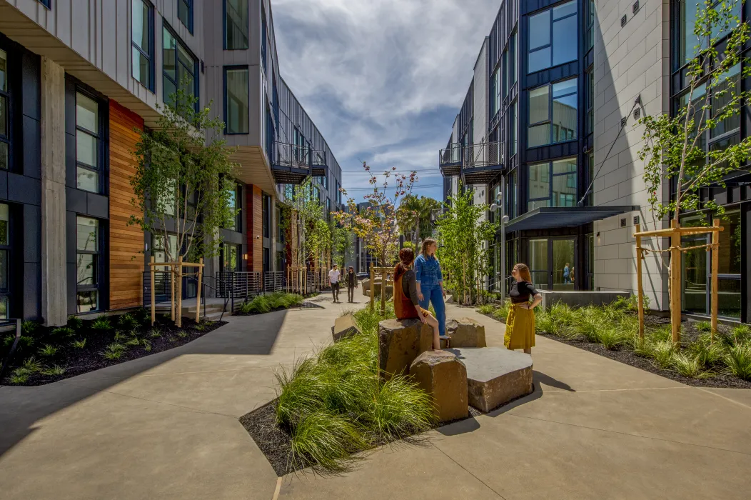 Pedestrian greenway at Mason on Mariposa in San Francisco.