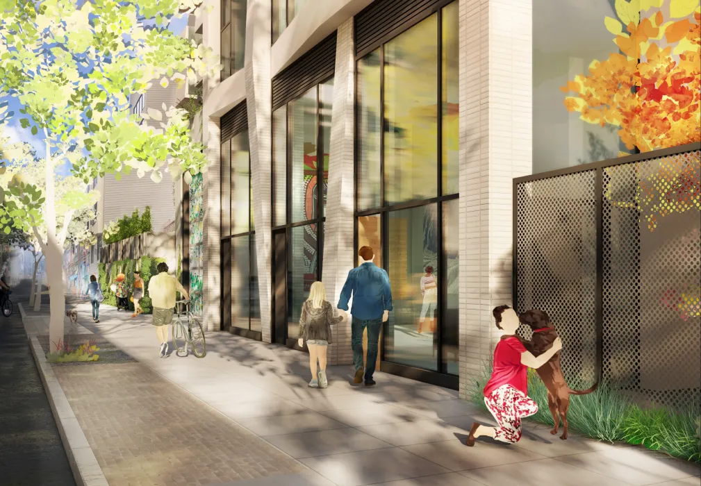 Exterior rendering of the ground floor of 1101 Sutter in San Francisco.