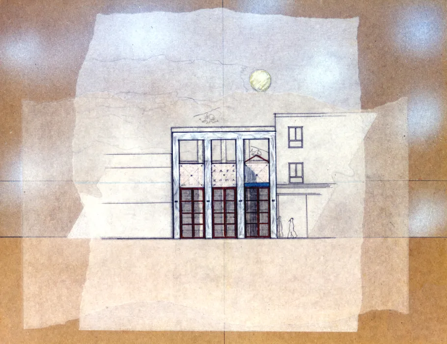 Elevation sketch for Cafe Milano in Berkeley, California.