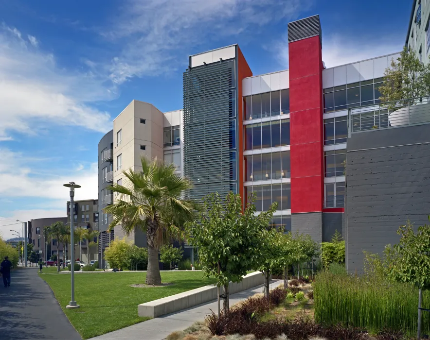 Exterior view of the public greenway and bike trail at 888 Seventh Street in San Francisco.