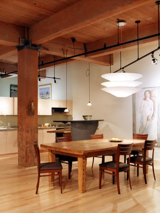 Interior kitchen/dining area in a unit at 355 Bryant Lofts in San Francisco.