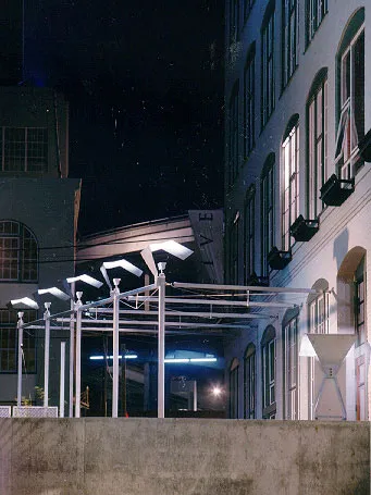 Exterior elevation at night at 355 Bryant Lofts in San Francisco.