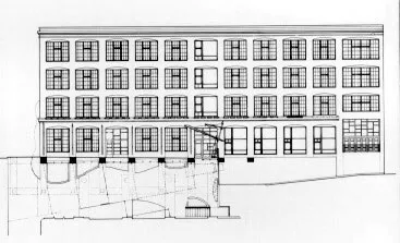 Sketch of the elevation at 355 Bryant Lofts in San Francisco.