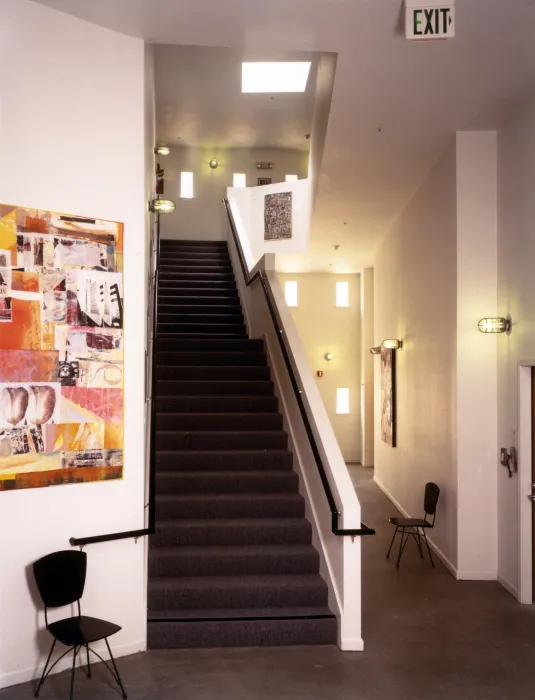 Main stairs in the lobby at 18th & Arkansas/g2 Lofts in San Francisco.