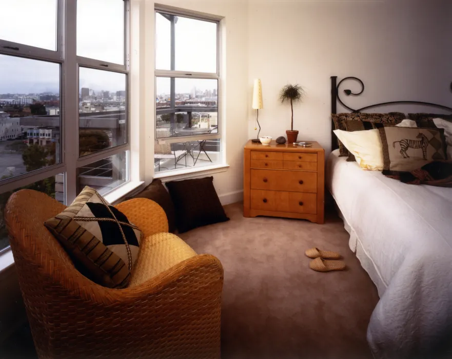 Bedroom inside a unit at 18th & Arkansas/g2 Lofts in San Francisco.