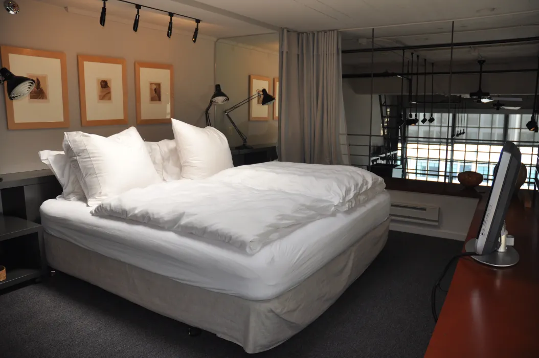 Sleeping loft in the penthouse unit at Clock Tower Lofts in San Francisco.