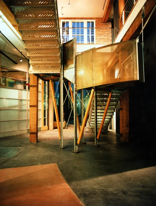 Staircase at the main entry of the Clock Tower Lofts in San Francisco.