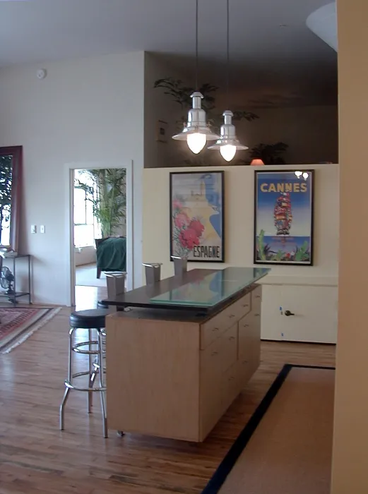 Interior view of the unit kitchen island at Marquee Lofts in San Francisco.