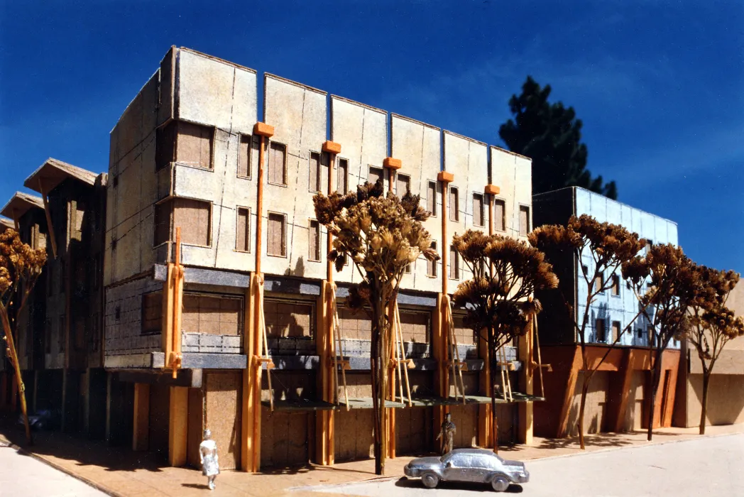 Cardboard study model of Manville Hall in Berkeley, California.
