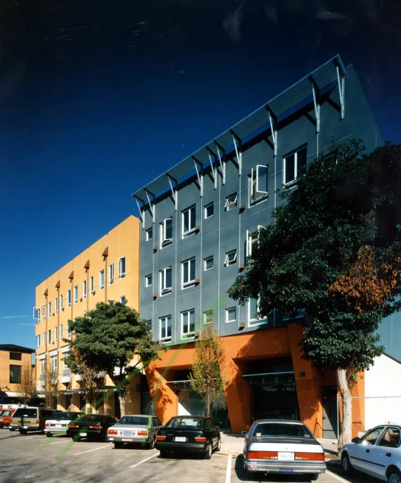 Exterior view of the retail spaces at Manville Hall in Berkeley, California.