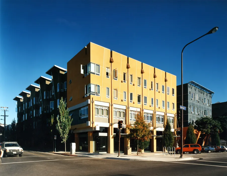 Exterior corner view of Manville Hall in Berkeley, California.