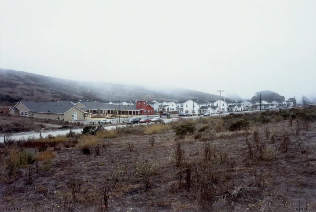 Foggy context view of Moonridge Village in Santa Cruz, California.