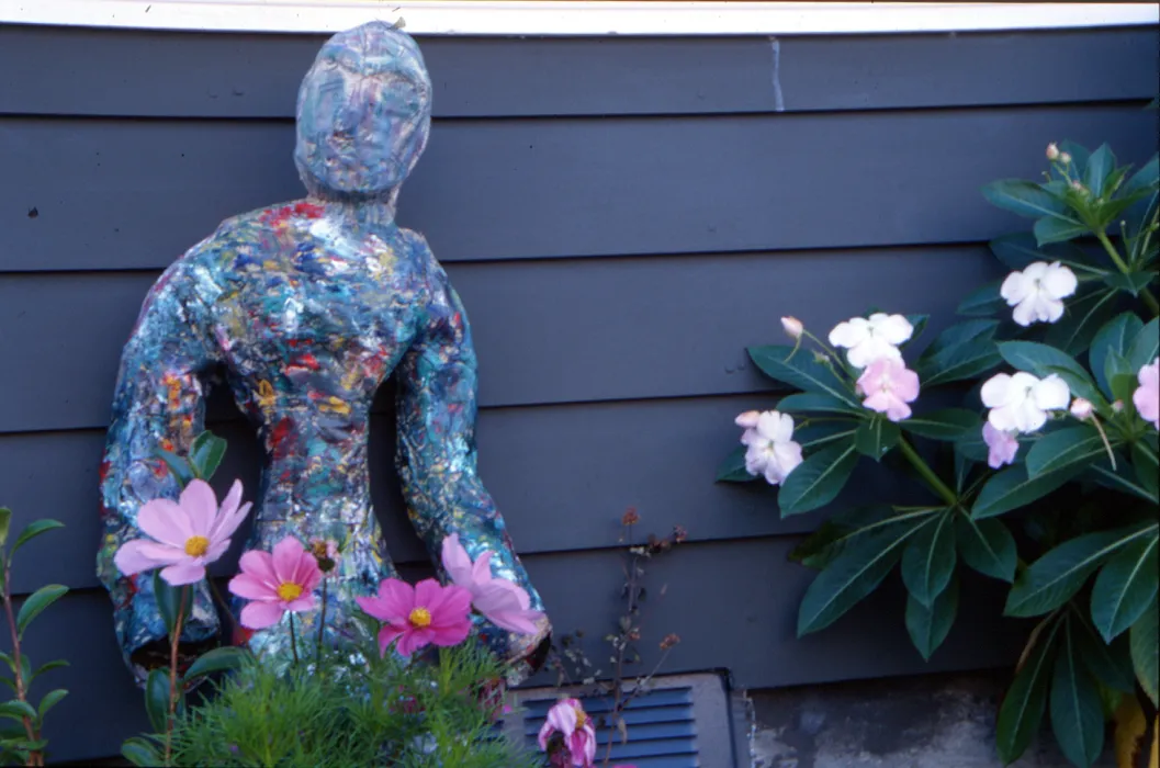 A multi-colored abstract person sculpture at Bell Mews in San Francisco. 