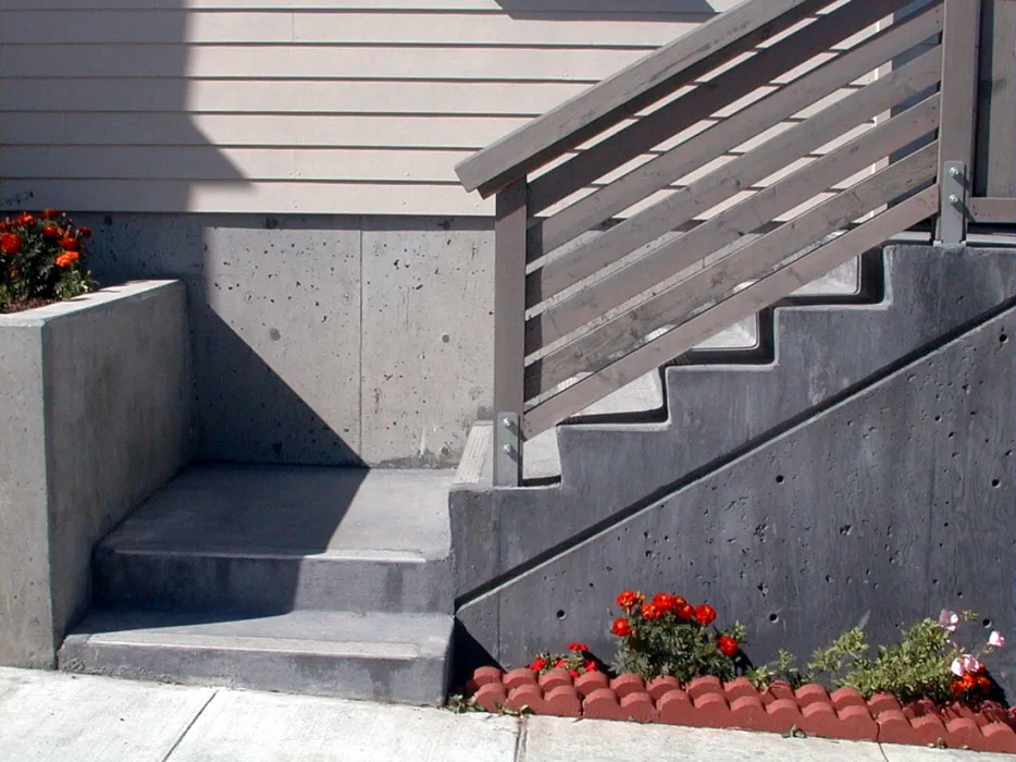 Detail of the stair leading to a ground-floor unit at Bell Mews in San Francisco. 