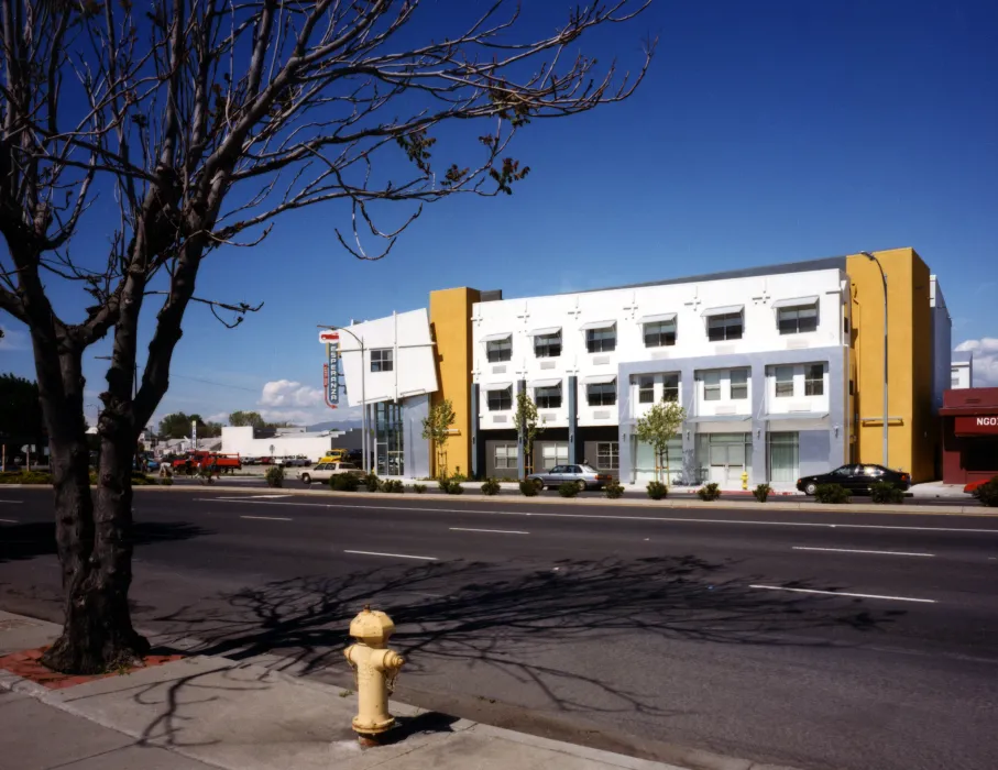 Exterior street view of Pensione Esperanza from Bird street in San Jose, California.