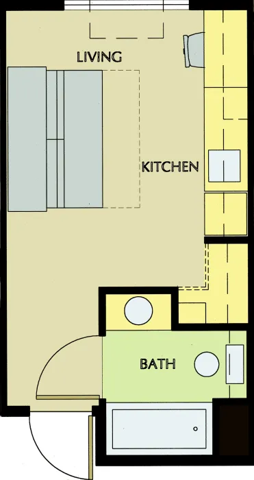 Studio unit plan for Pensione Esperanza in San Jose, California.