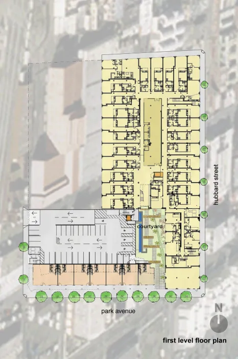 Ground level site plan for 1500 Park Avenue Lofts in Emeryville, California.