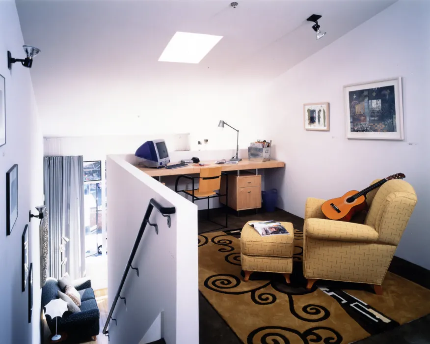 Interior view of a unit upstairs loft work space at 1500 Park Avenue Lofts in Emeryville, California.