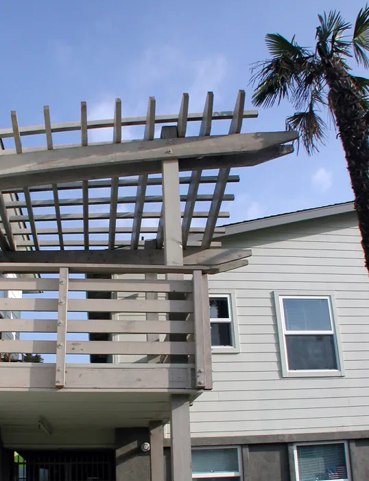 Entrance trellis to Stoney Pine Villa in Sunnyvale, California.