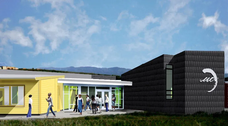 Exterior rendering of the main entrance to UCMBEST in Marina, California.