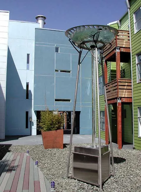 Custom water fountain in the courtyard of SOMA Residences in San Francisco.