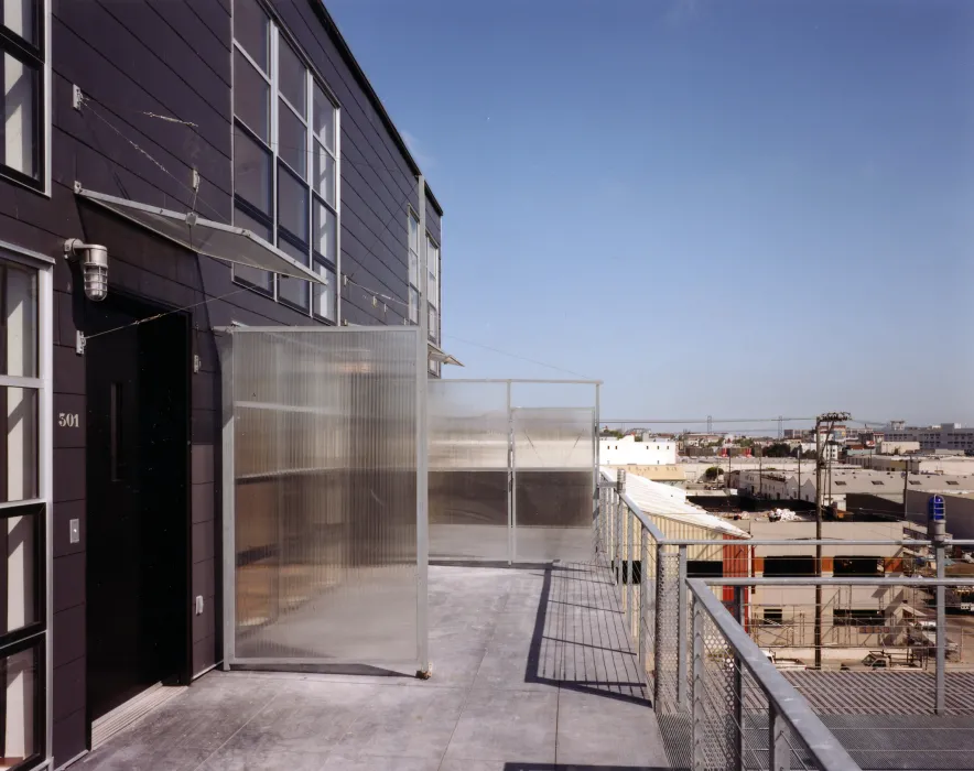 Shared balconies at Indiana Industrial Lofts in San Francisco.