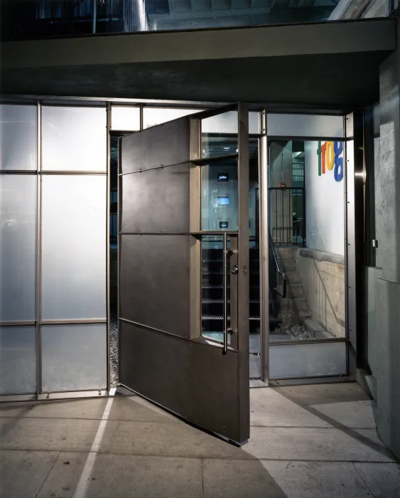 Entry metal door to Frogdesign Studio in San Francisco. 