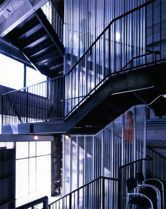 Metal stairs inside of Frogdesign Studio in San Francisco. 