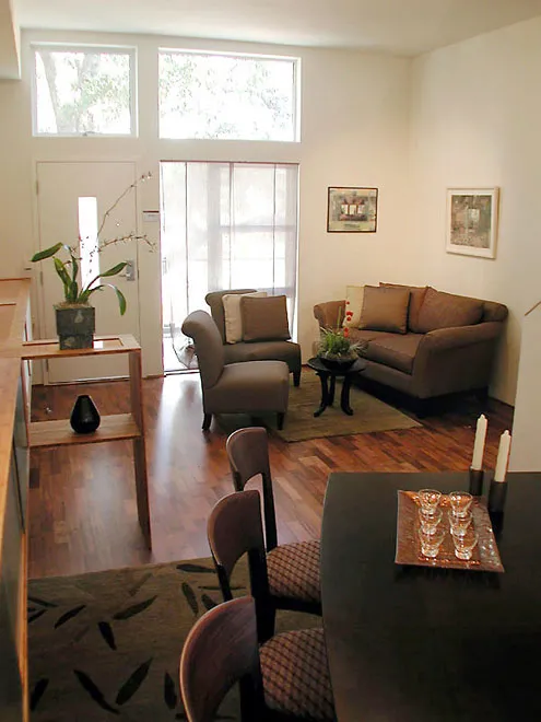 Living room inside a unit at Iron Horse Lofts in Walnut Creek, California.