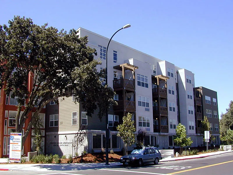 Coggins Drive elevation at Coggins Square in Walnut Creek, California.