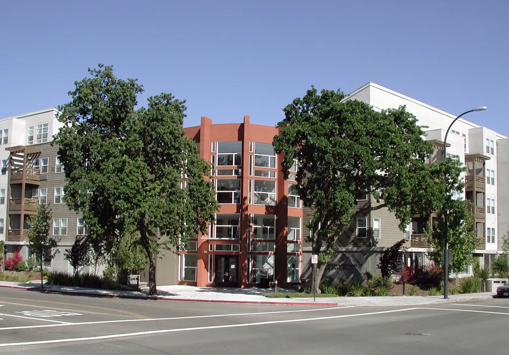 Corner view of Coggins Square in Walnut Creek, California.